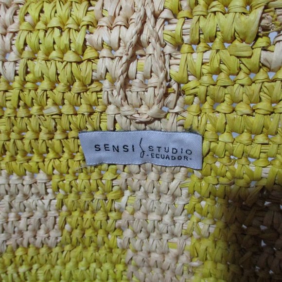 New SENSI STUDIO Woven Basket Bucket TOTE Bag NATURAL YELLOW Purse - Picture 5 of 7